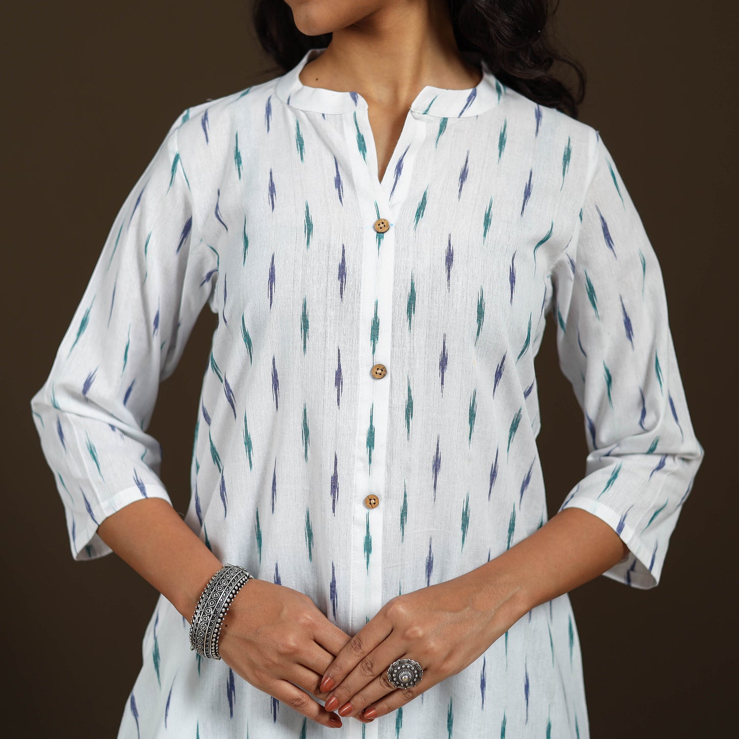 Pochampally Ikat Cotton A-Line Long Kurta for Women 02