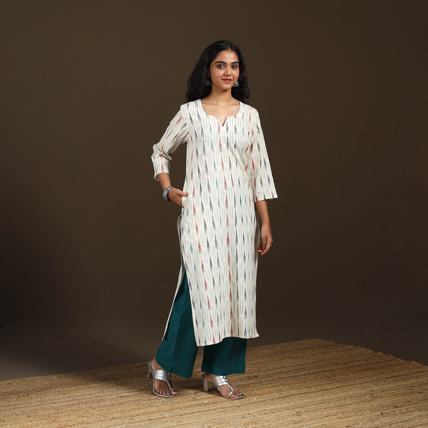 Pochampally Ikat Cotton Straight Long Kurta for Women 16