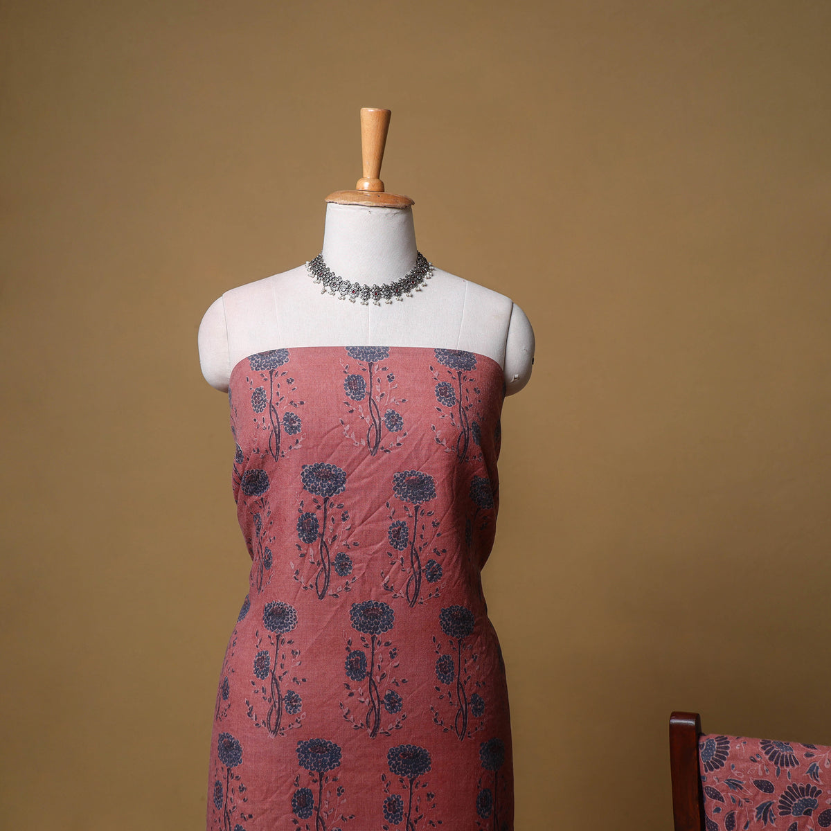 Woolen Ajrakh Hand Block Print Unstitched Dress Material: Kurta, Bottom with Dupatta 48
