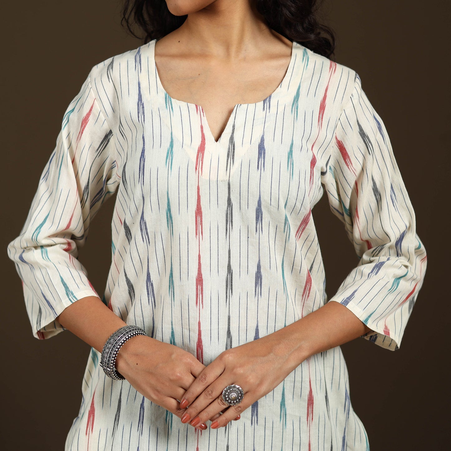 Pochampally Ikat Cotton Straight Long Kurta for Women 16