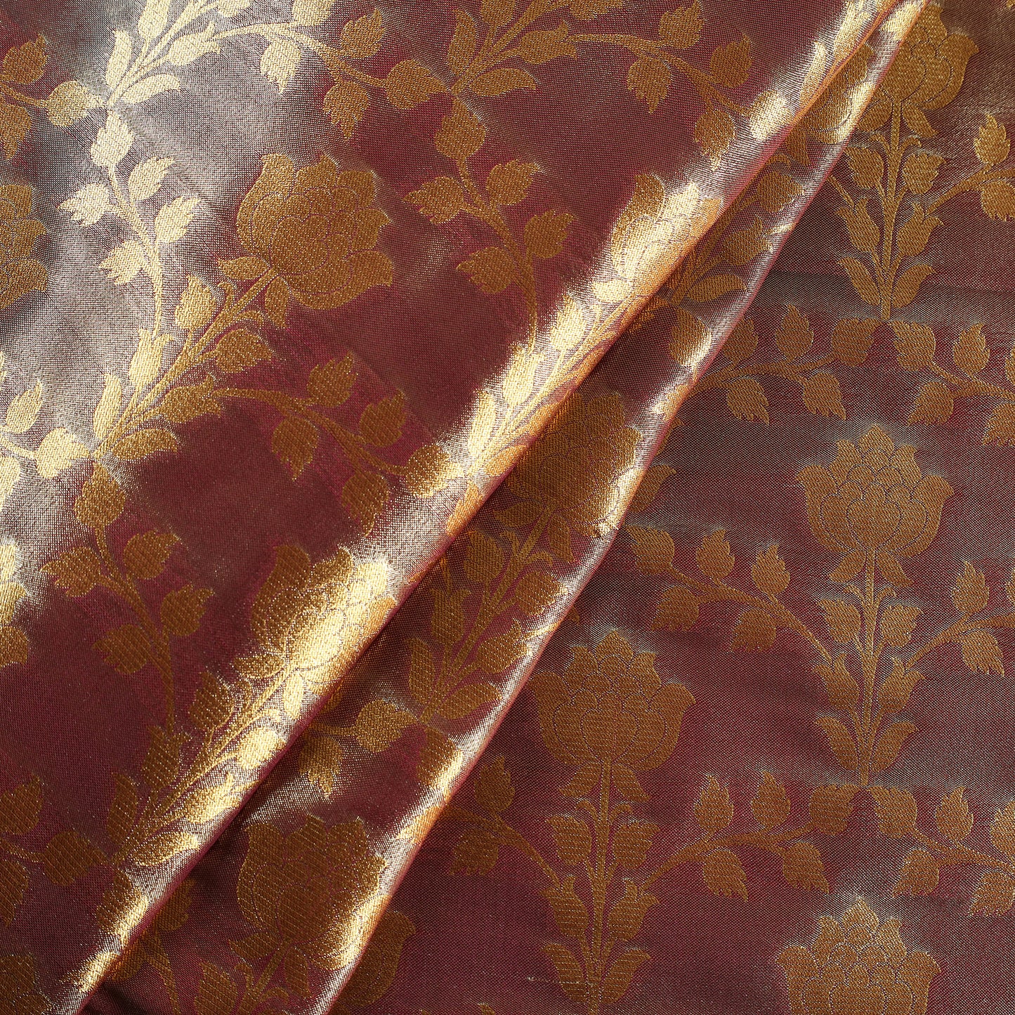 Maroon - Tissue Zari Jaal Cutwork Banarasi Silk Fabric 11