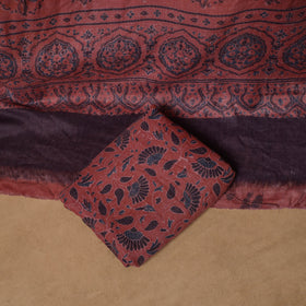 Woolen Ajrakh Hand Block Print Unstitched Dress Material: Kurta, Bottom with Dupatta 48
