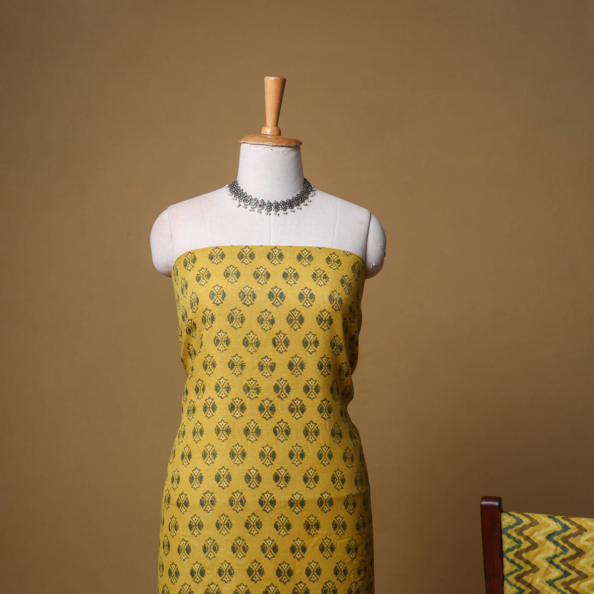Woolen Ajrakh Hand Block Print Unstitched Dress Material: Kurta, Bottom with Dupatta 49