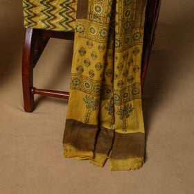 Woolen Ajrakh Hand Block Print Unstitched Dress Material: Kurta, Bottom with Dupatta 49