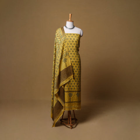 Woolen Ajrakh Hand Block Print Unstitched Dress Material: Kurta, Bottom with Dupatta 49