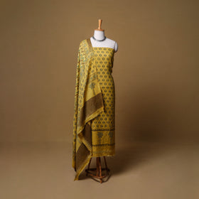 Woolen Ajrakh Hand Block Print Unstitched Dress Material: Kurta, Bottom with Dupatta 49