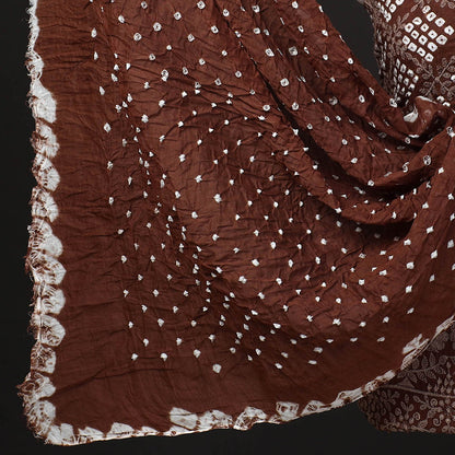 Brown - 3pc Kutch Bandhani Tie-Dye Satin Cotton Suit Material Set