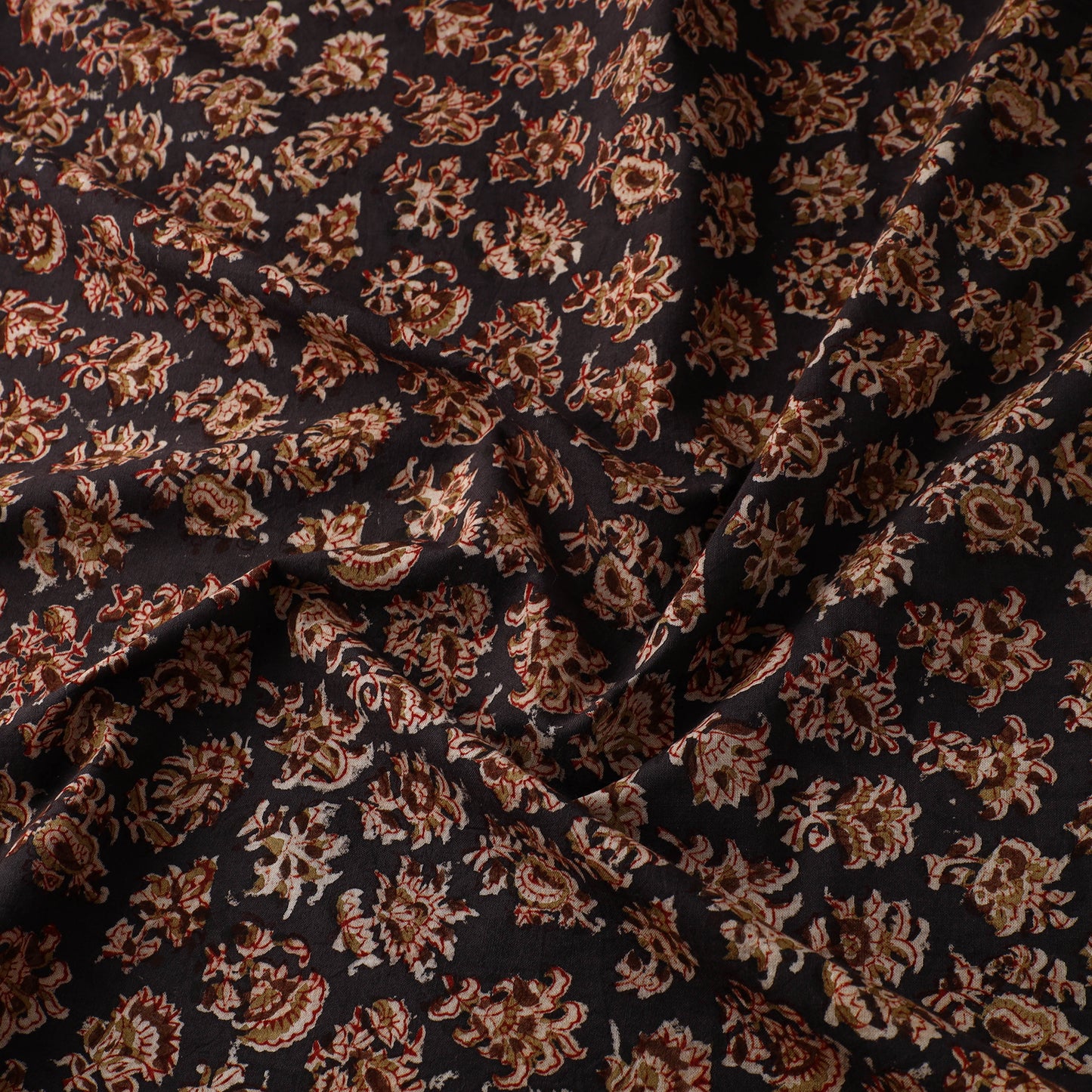 Black - Block Print Cotton Pedana Kalamkari Fabric 01