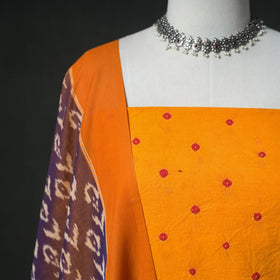 Bandhani Cotton Unstitched Dress Material: Kurta & Dupatta with Earrings 29