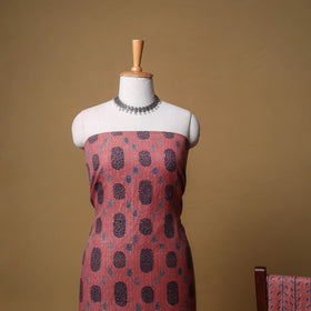 Woolen Ajrakh Hand Block Print Unstitched Dress Material: Kurta, Bottom with Dupatta 50