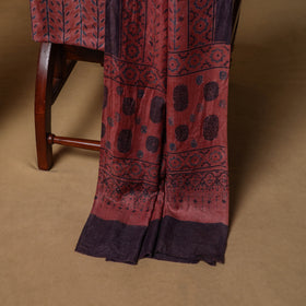 Woolen Ajrakh Hand Block Print Unstitched Dress Material: Kurta, Bottom with Dupatta 50