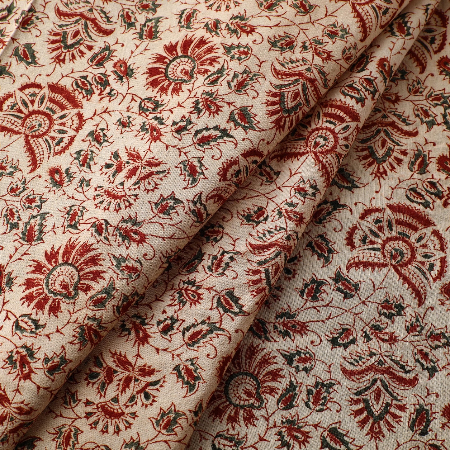 Beige - Block Print Cotton Pedana Kalamkari Fabric 04