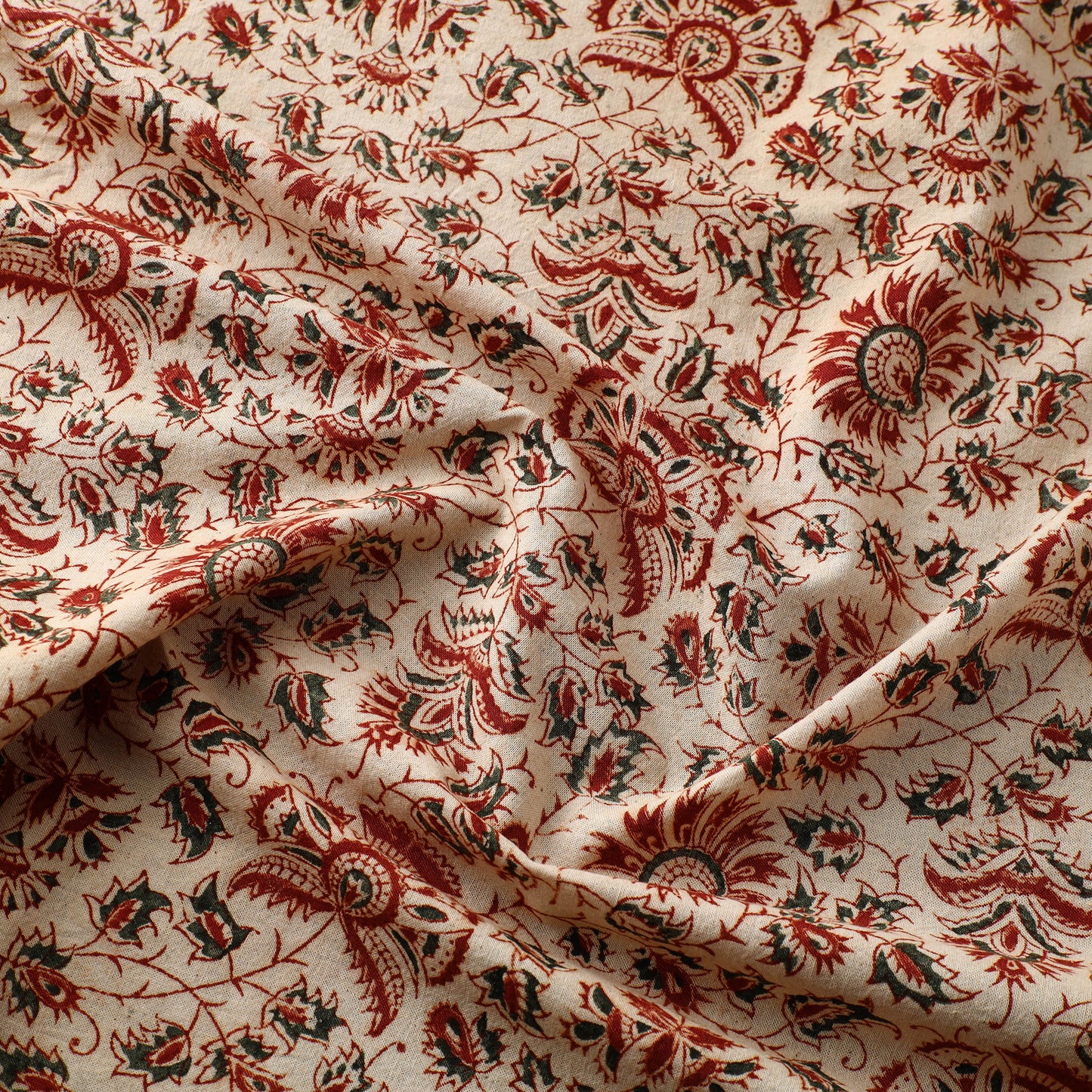 Beige - Block Print Cotton Pedana Kalamkari Fabric 04