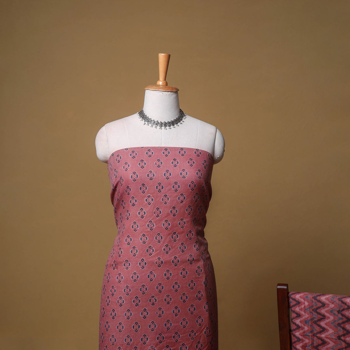 Woolen Ajrakh Hand Block Print Unstitched Dress Material: Kurta, Bottom with Dupatta 51