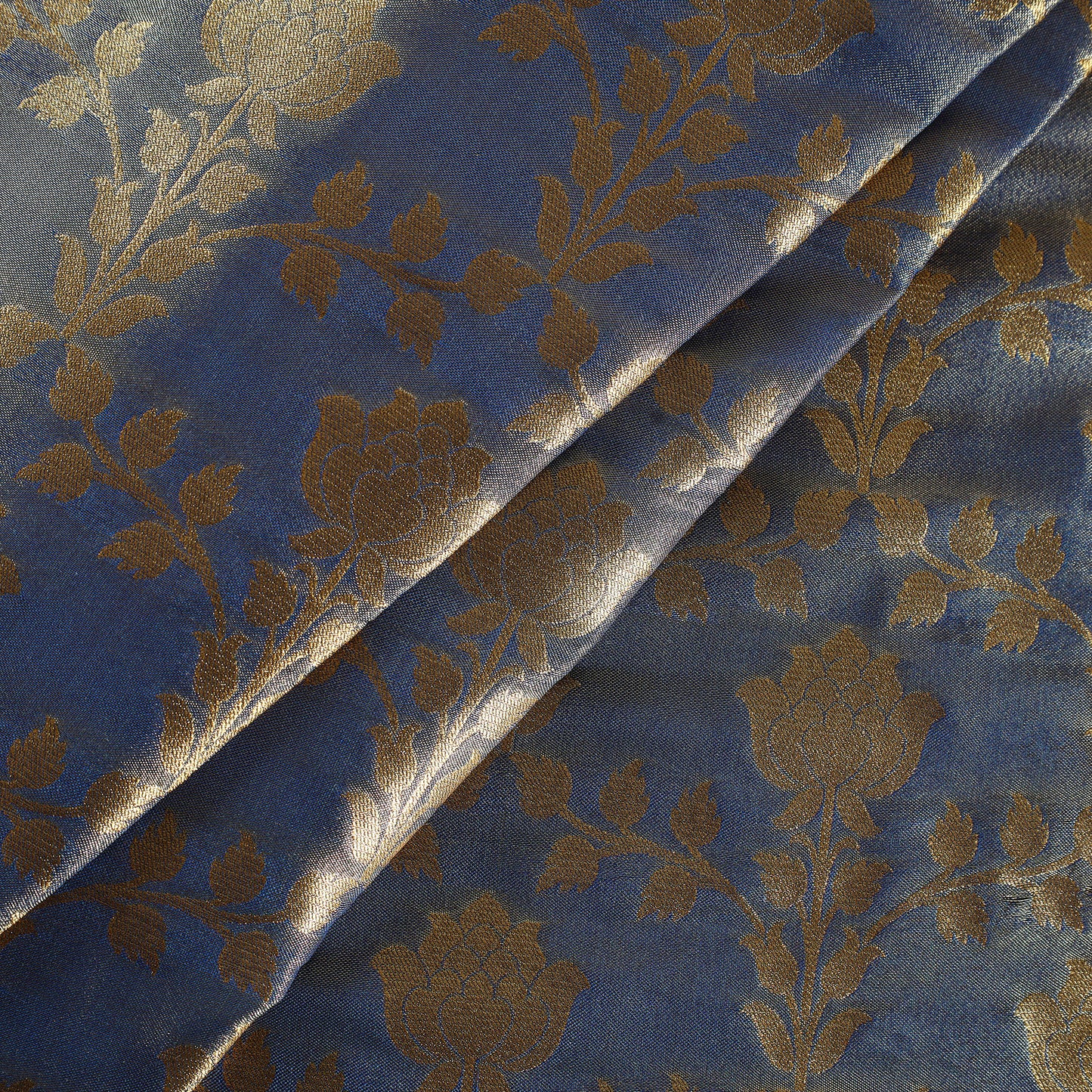 Blue - Tissue Zari Jaal Cutwork Banarasi Silk Fabric 12