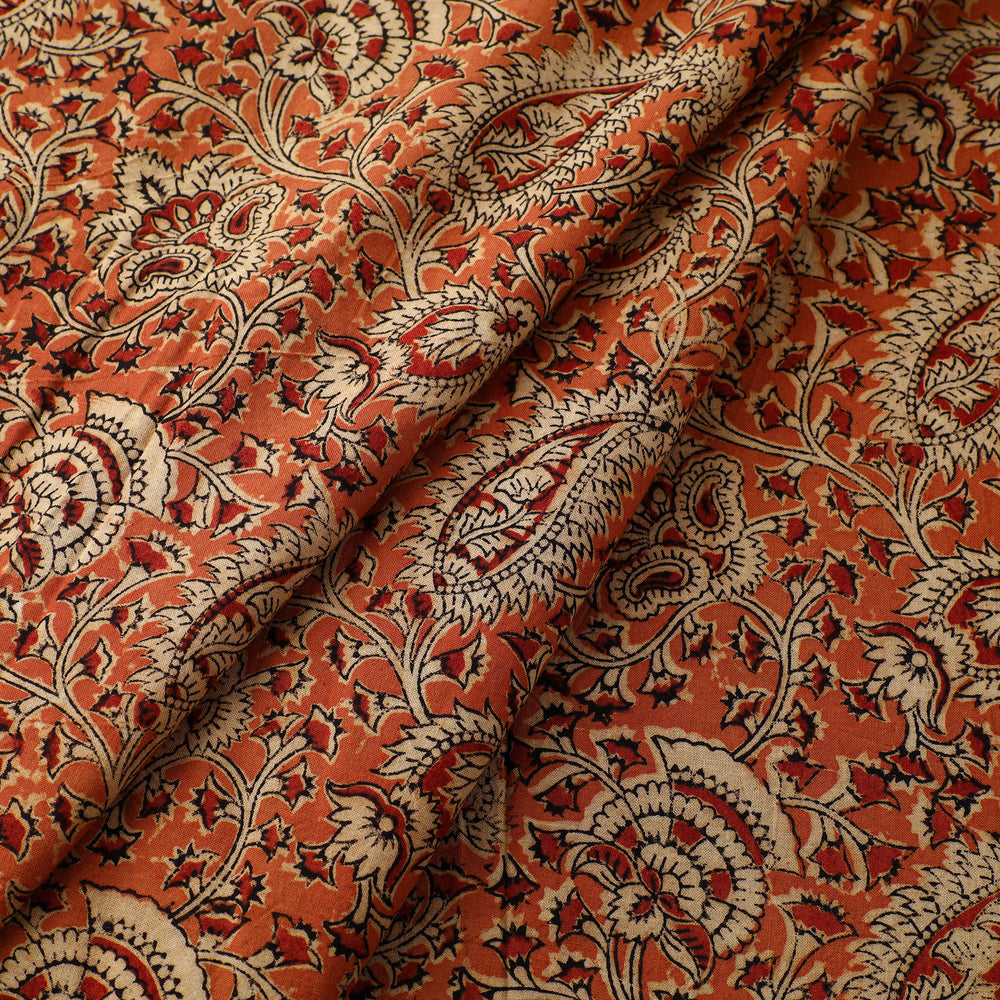 Orange - Block Print Cotton Pedana Kalamkari Fabric 05