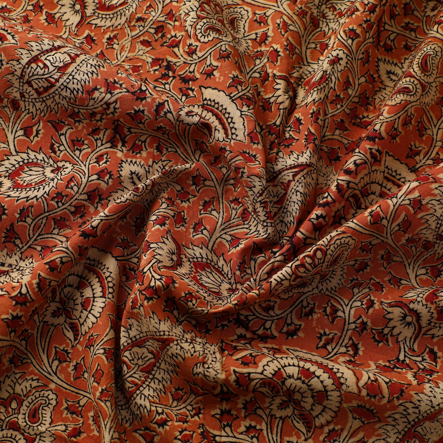 Orange - Block Print Cotton Pedana Kalamkari Fabric 05