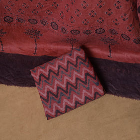 Woolen Ajrakh Hand Block Print Unstitched Dress Material: Kurta, Bottom with Dupatta 51