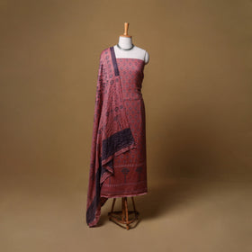 Woolen Ajrakh Hand Block Print Unstitched Dress Material: Kurta, Bottom with Dupatta 51