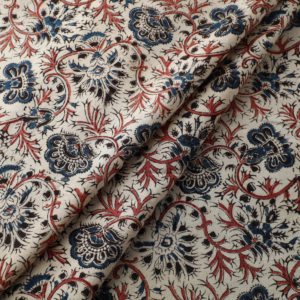 Beige - Block Print Cotton Pedana Kalamkari Fabric 06