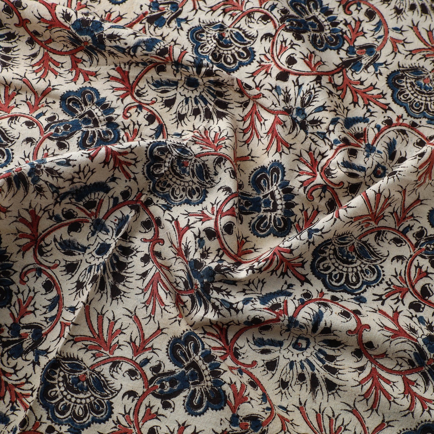 Beige - Block Print Cotton Pedana Kalamkari Fabric 06