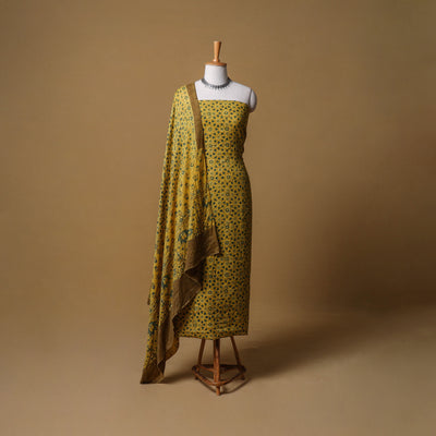 Woolen Ajrakh Hand Block Print Unstitched Dress Material: Kurta with Dupatta 52