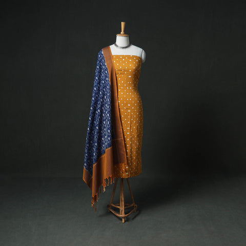 Bandhani Cotton Unstitched Dress Material: Kurta & Dupatta with Earrings 31