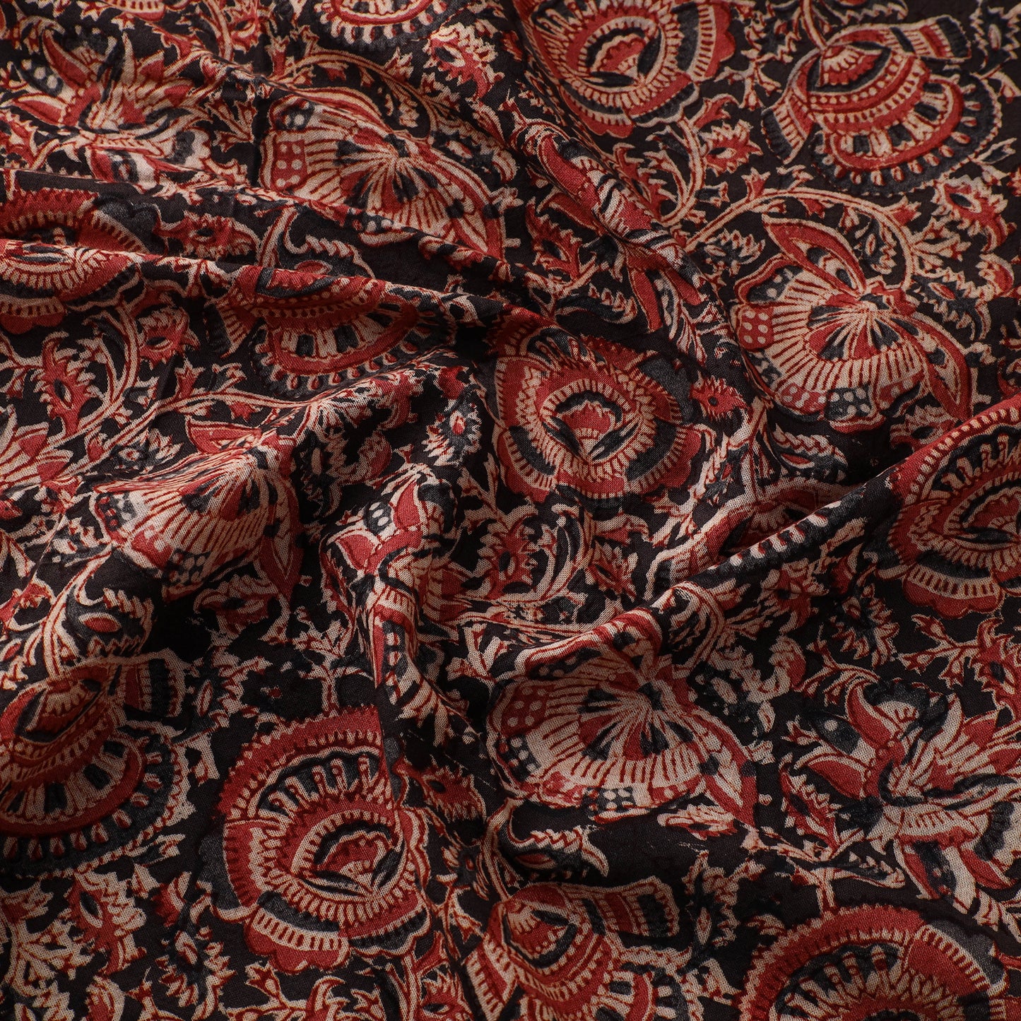 Black - Block Print Cotton Pedana Kalamkari Fabric 07