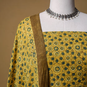 Woolen Ajrakh Hand Block Print Unstitched Dress Material: Kurta with Dupatta 52