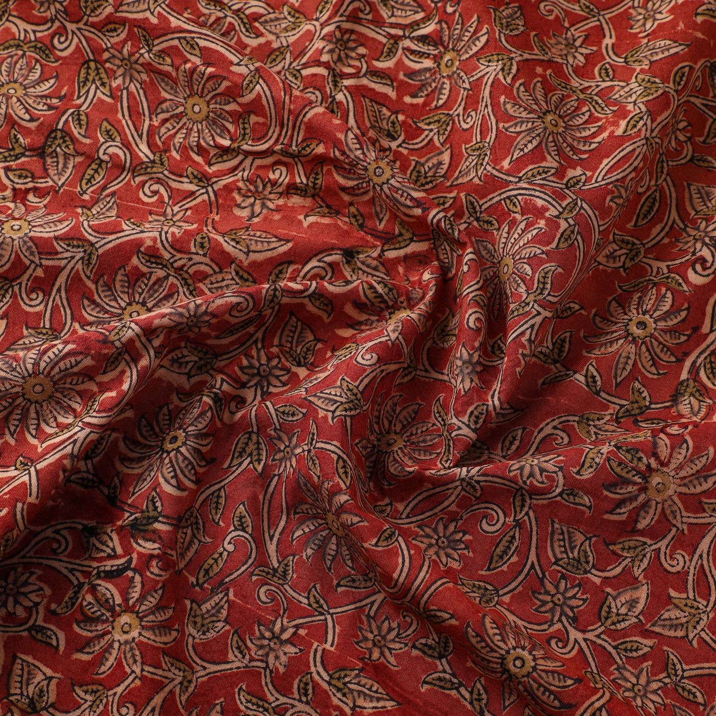 Red - Block Print Cotton Pedana Kalamkari Fabric 08