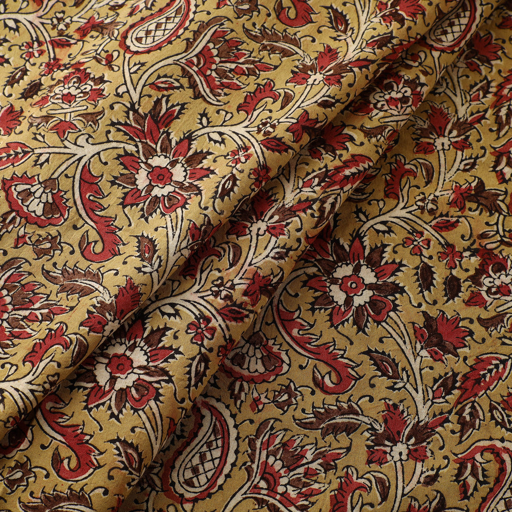 Yellow - Block Print Cotton Pedana Kalamkari Fabric 08