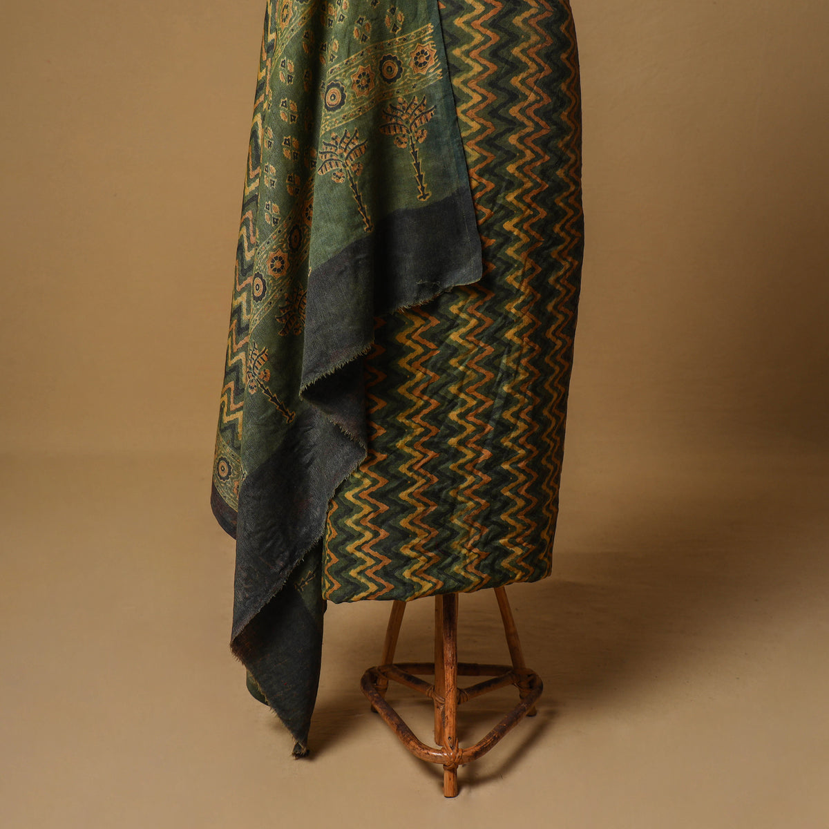 Woolen Ajrakh Hand Block Print Unstitched Dress Material: Kurta with Dupatta 53