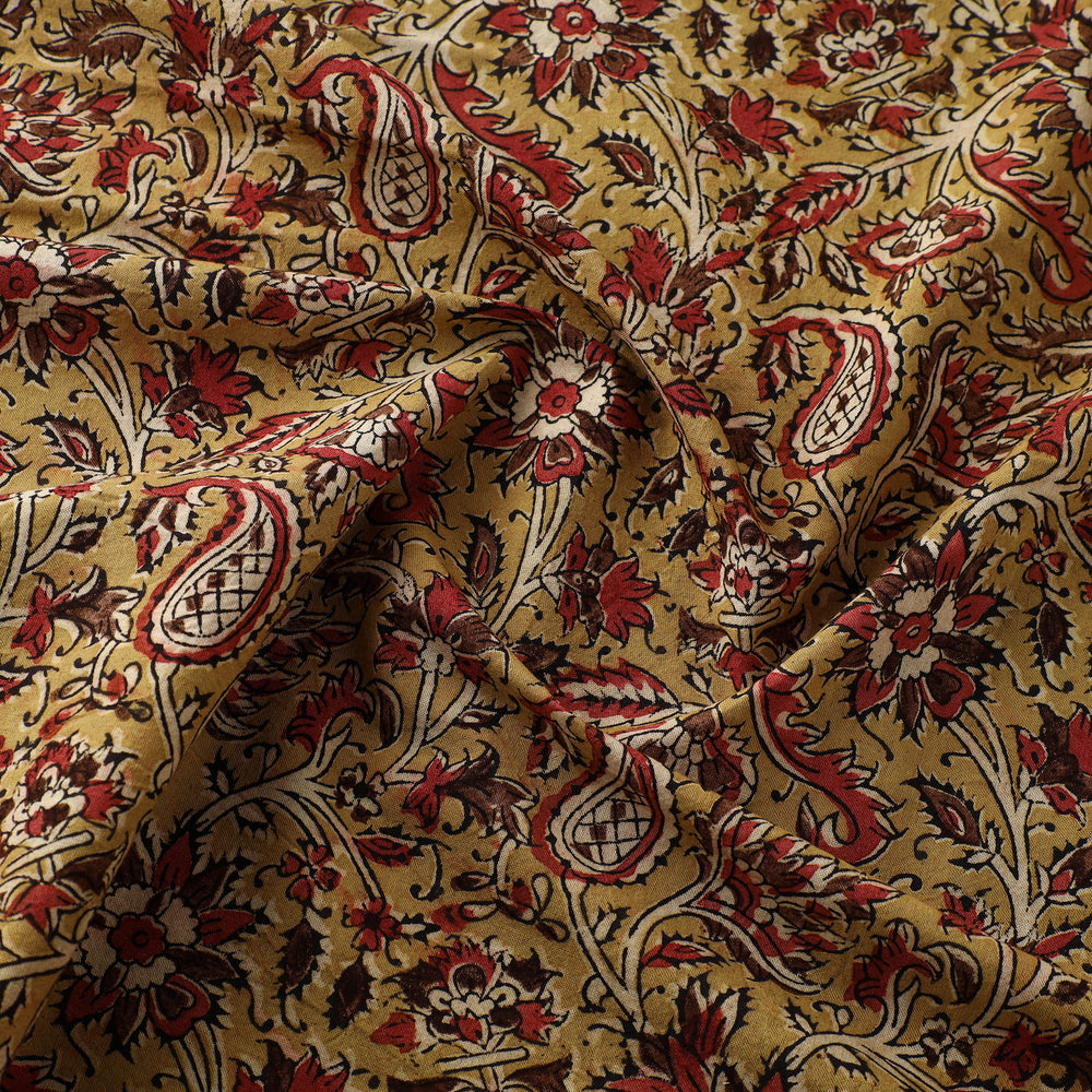 Yellow - Block Print Cotton Pedana Kalamkari Fabric 08