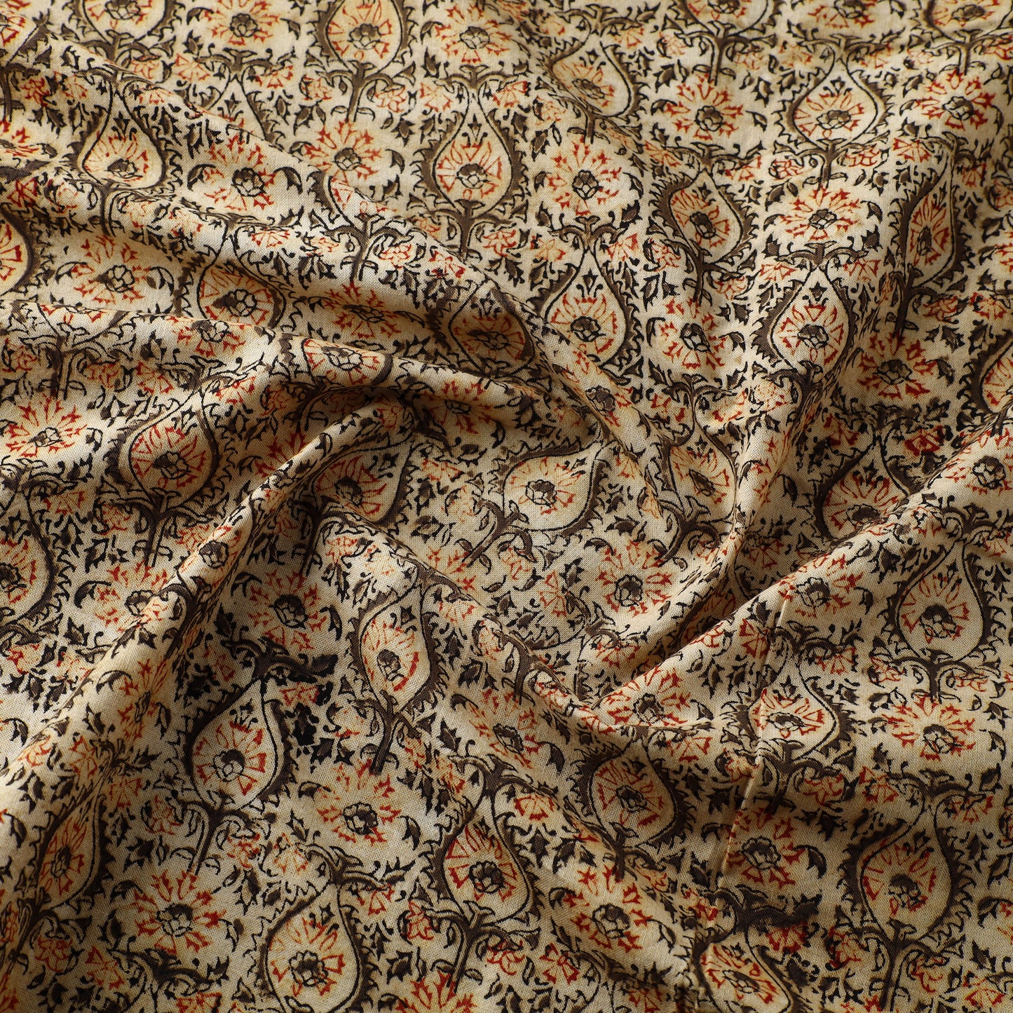 Multicolor - Block Print Cotton Pedana Kalamkari Fabric 11