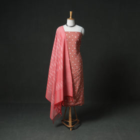 Bandhani Cotton Unstitched Dress Material: Kurta & Dupatta with Earrings 33
