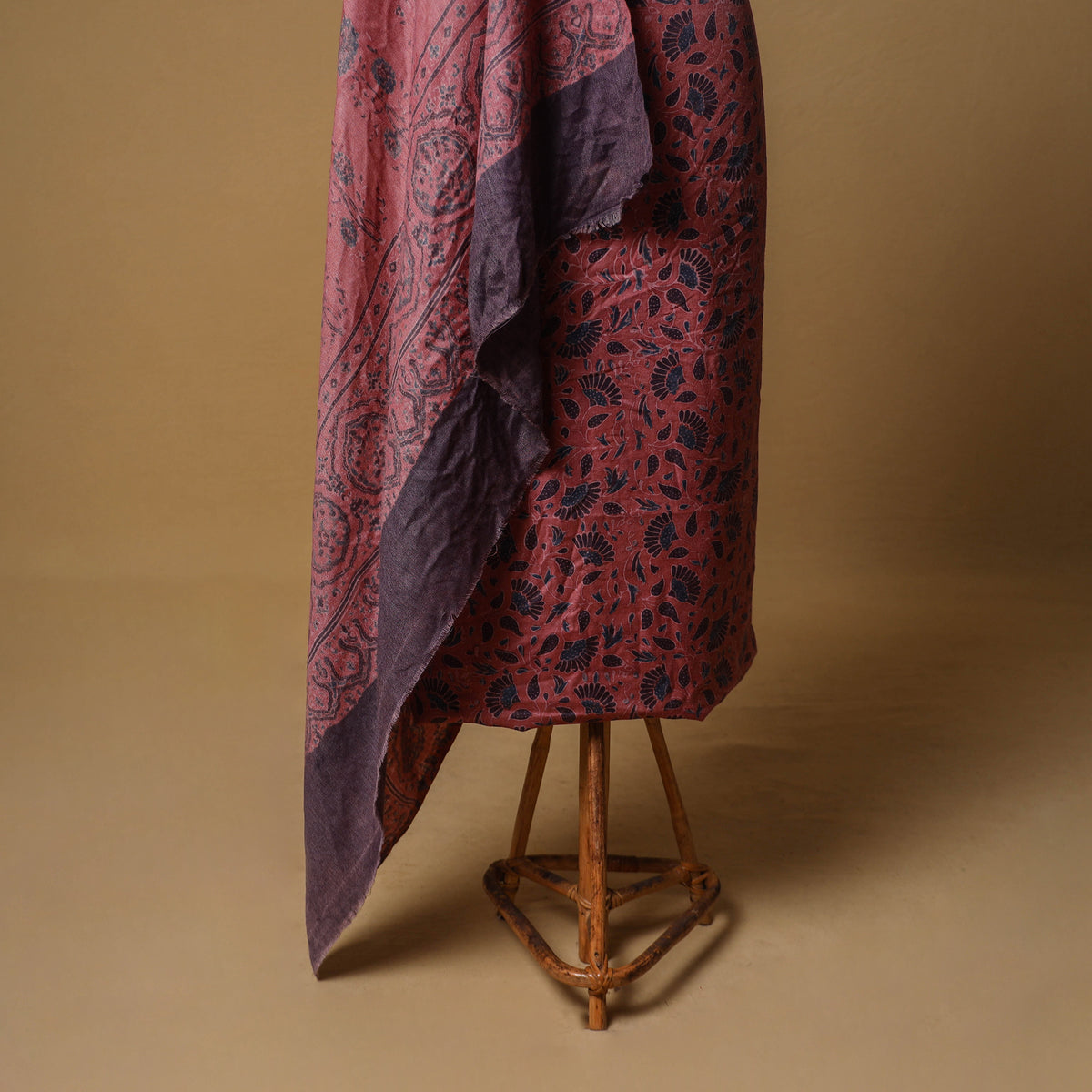 Woolen Ajrakh Hand Block Print Unstitched Dress Material: Kurta with Dupatta 54
