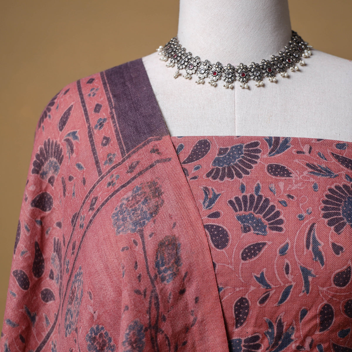 Woolen Ajrakh Hand Block Print Unstitched Dress Material: Kurta with Dupatta 54