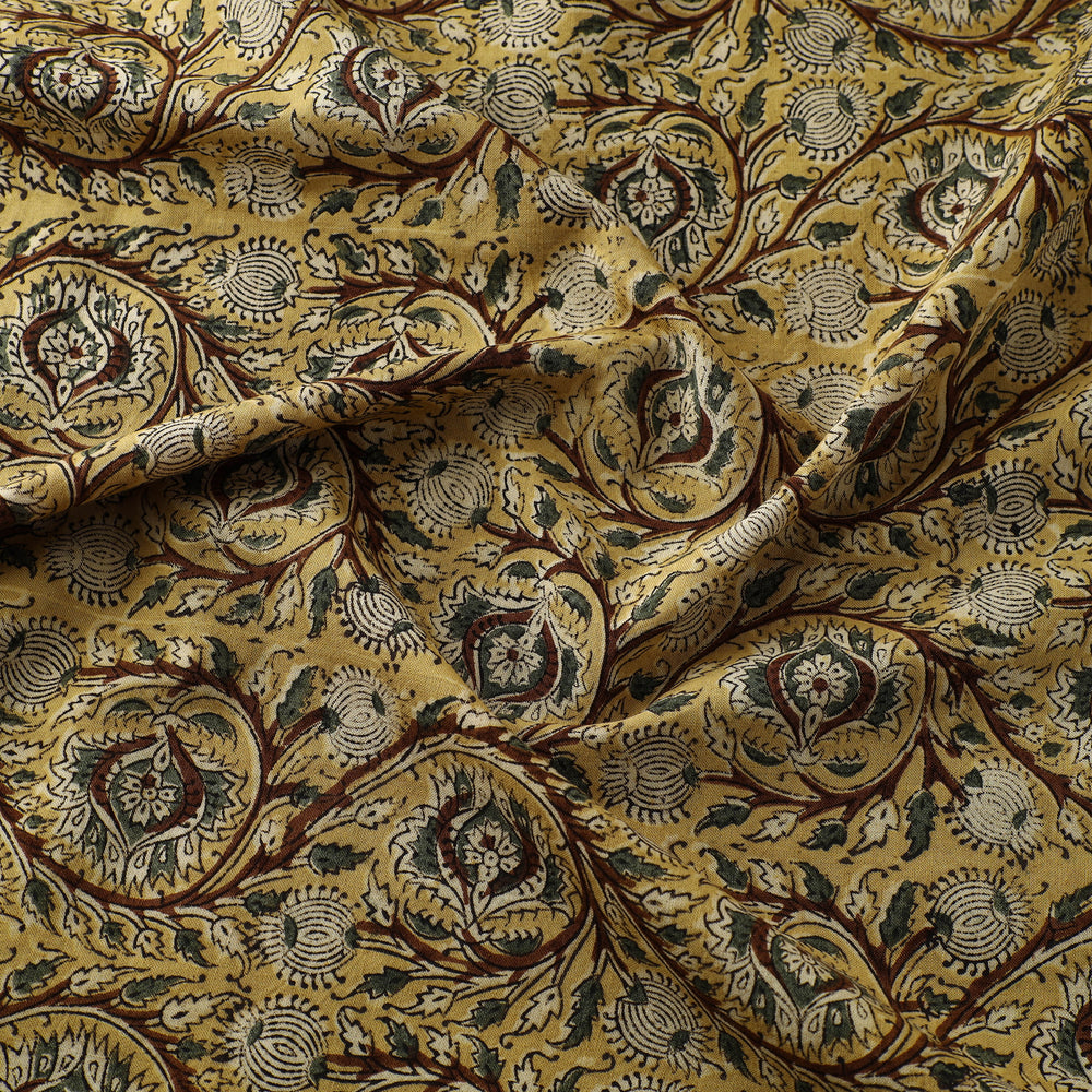 Yellow - Block Print Cotton Pedana Kalamkari Fabric 14