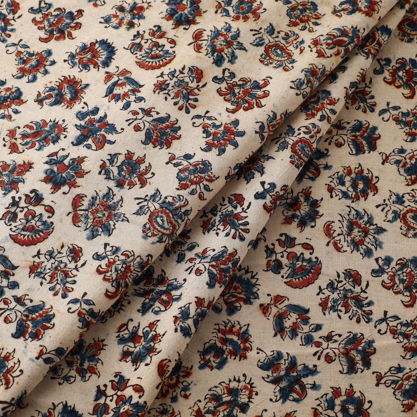 Beige - Block Print Cotton Pedana Kalamkari Fabric 15