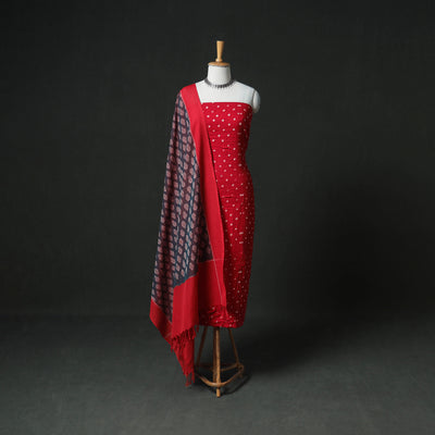 Bandhani Cotton Unstitched Dress Material: Kurta & Dupatta with Earrings 34