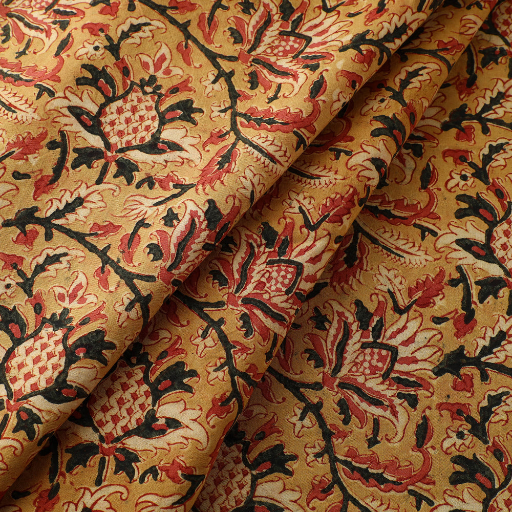 Yellow - Block Print Cotton Pedana Kalamkari Fabric 16