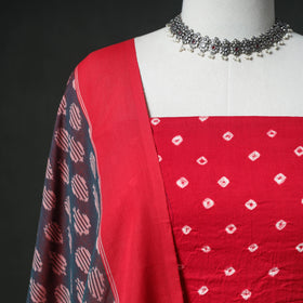 Bandhani Cotton Unstitched Dress Material: Kurta & Dupatta with Earrings 34