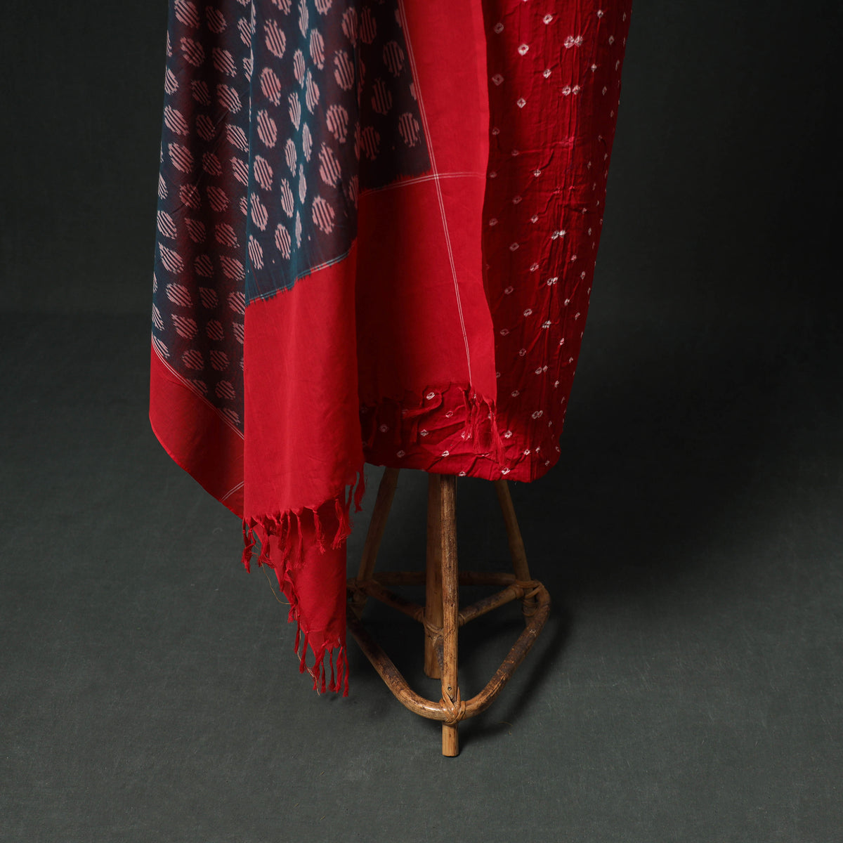 Bandhani Cotton Unstitched Dress Material: Kurta & Dupatta with Earrings 34