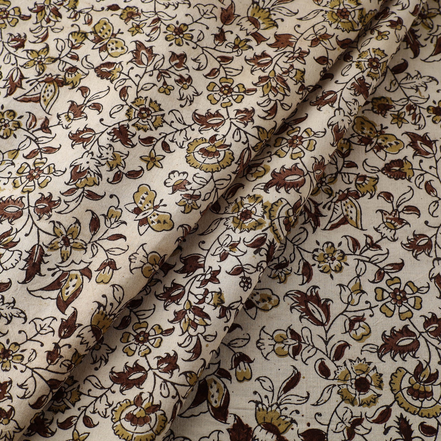 Beige - Block Print Cotton Pedana Kalamkari Fabric 17