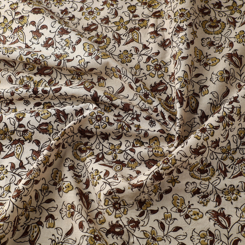 Beige - Block Print Cotton Pedana Kalamkari Fabric 17