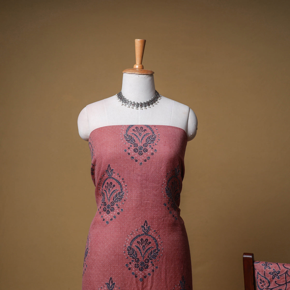 Woolen Ajrakh Hand Block Print Unstitched Dress Material: Kurta with Bottom 56