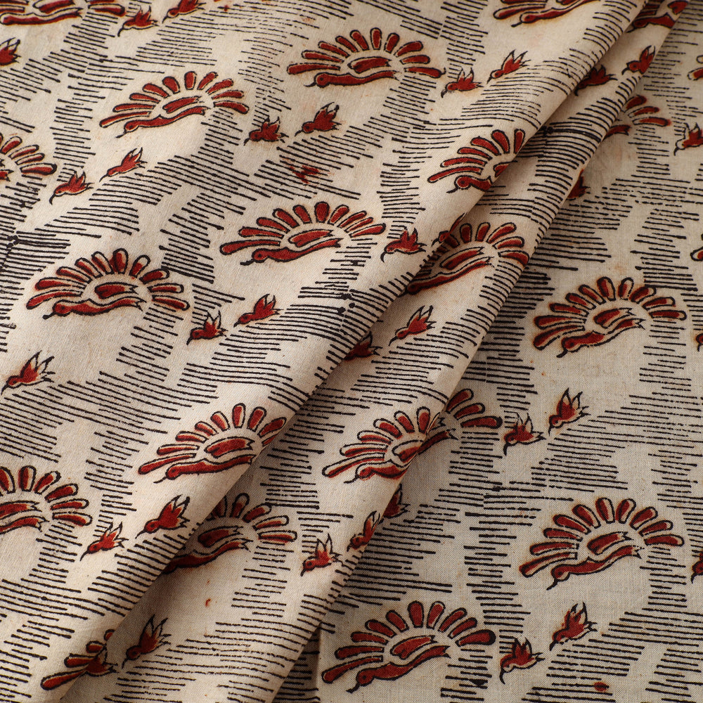 Beige - Block Print Cotton Pedana Kalamkari Fabric 18