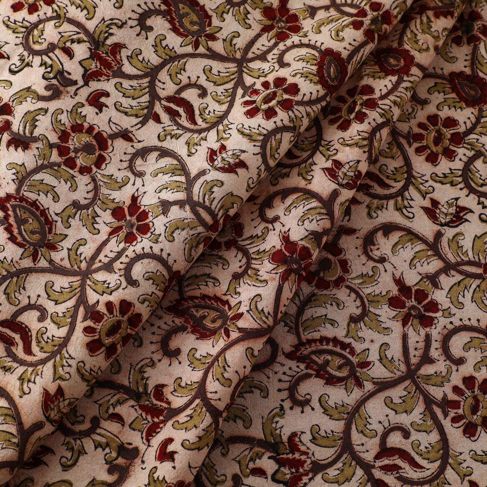 Beige - Block Print Cotton Pedana Kalamkari Fabric 19