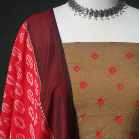 Bandhani Cotton Unstitched Dress Material: Kurta & Dupatta with Earrings 35