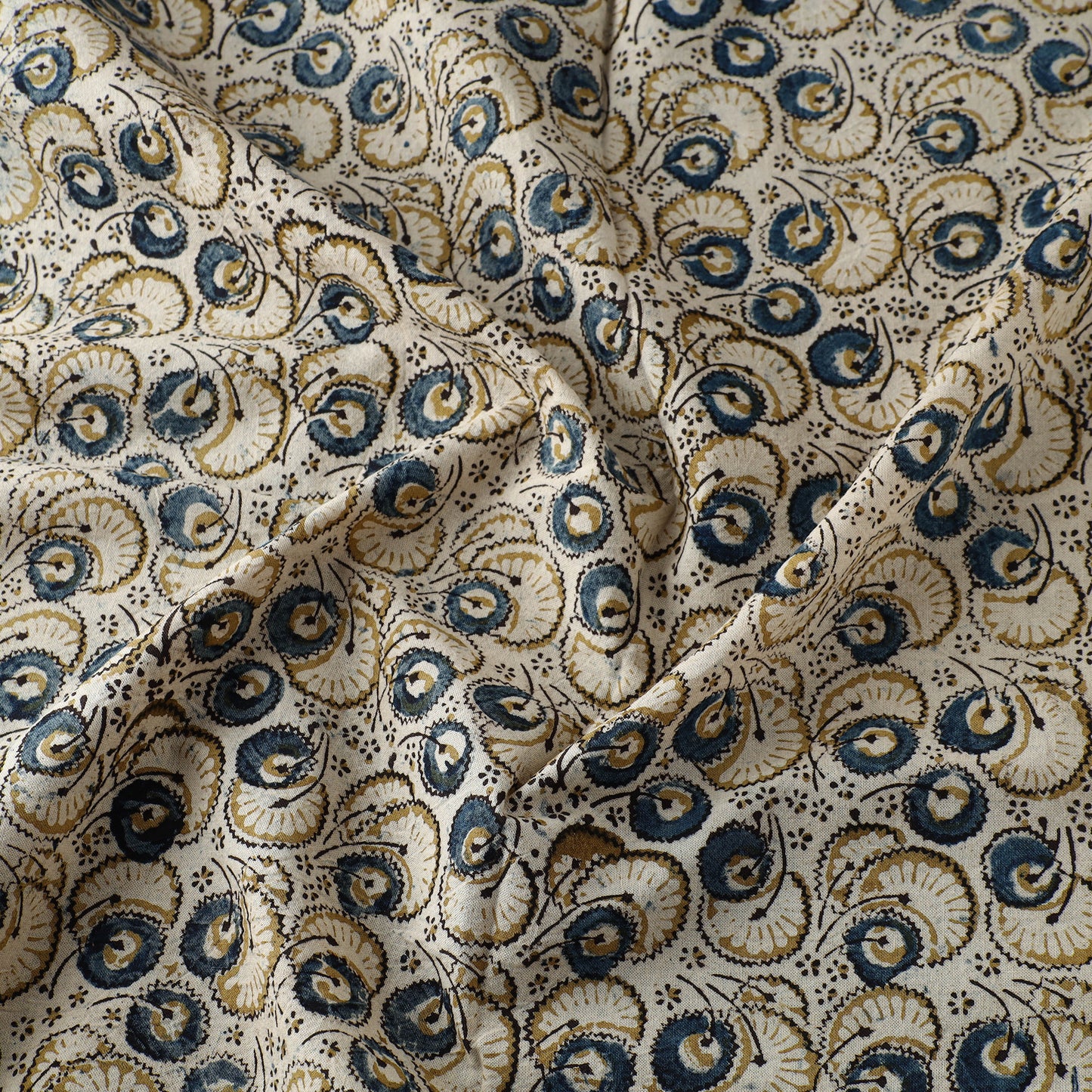 Beige - Block Print Cotton Pedana Kalamkari Fabric 20